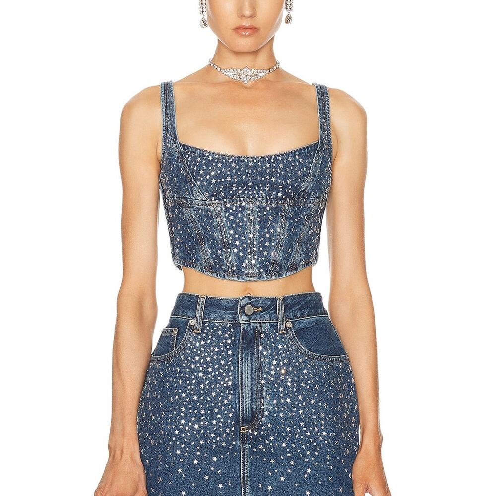 Alessandra Rich Embellished Blue Bustier Top Size 38 IT / 2 US